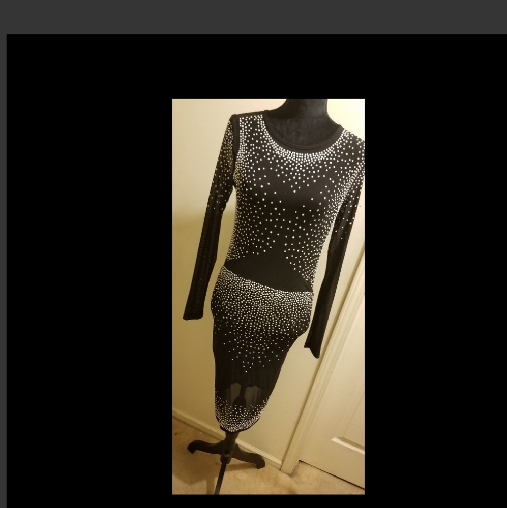 Black sheer dress with pearl beads